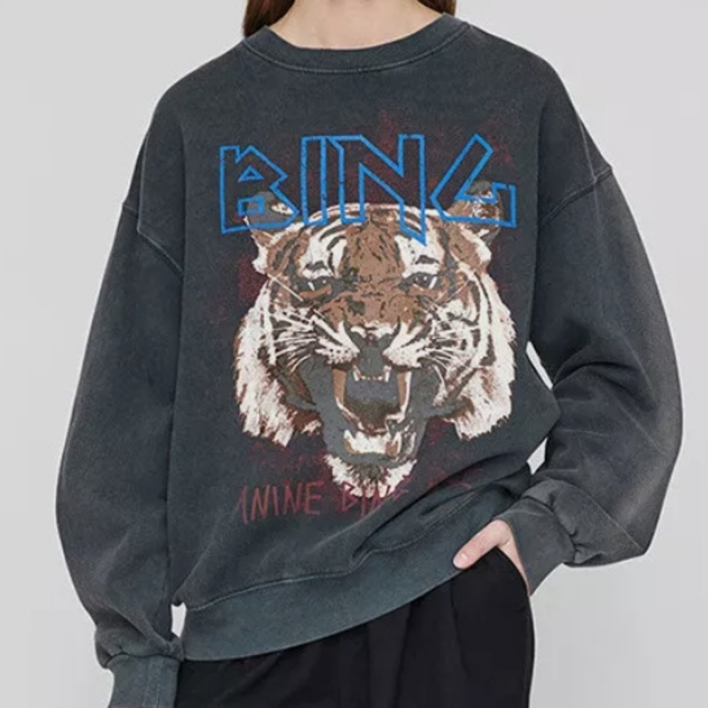 Anine Bing Tiger Muse Printed 100% Cotton Sweatshirt